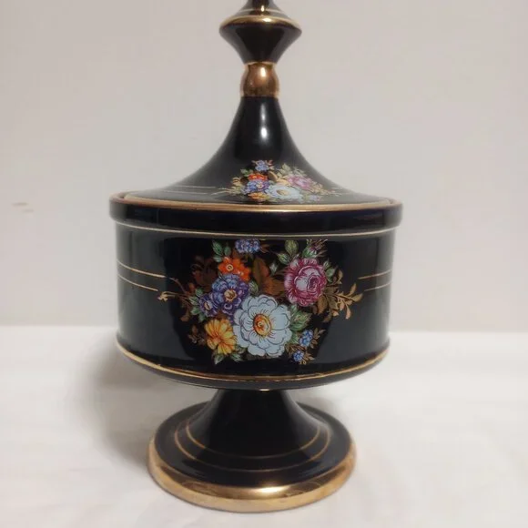 Spyropoulos Cobalt Blue 24k Gold Lidded Candy Dish 9.5" tall